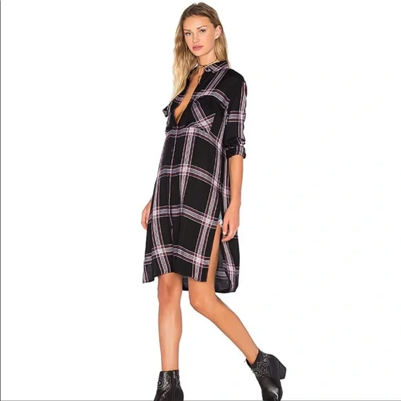 Rails Dawson Plaid Shirt Dress Size Small Black and White - Picture 2 of 6